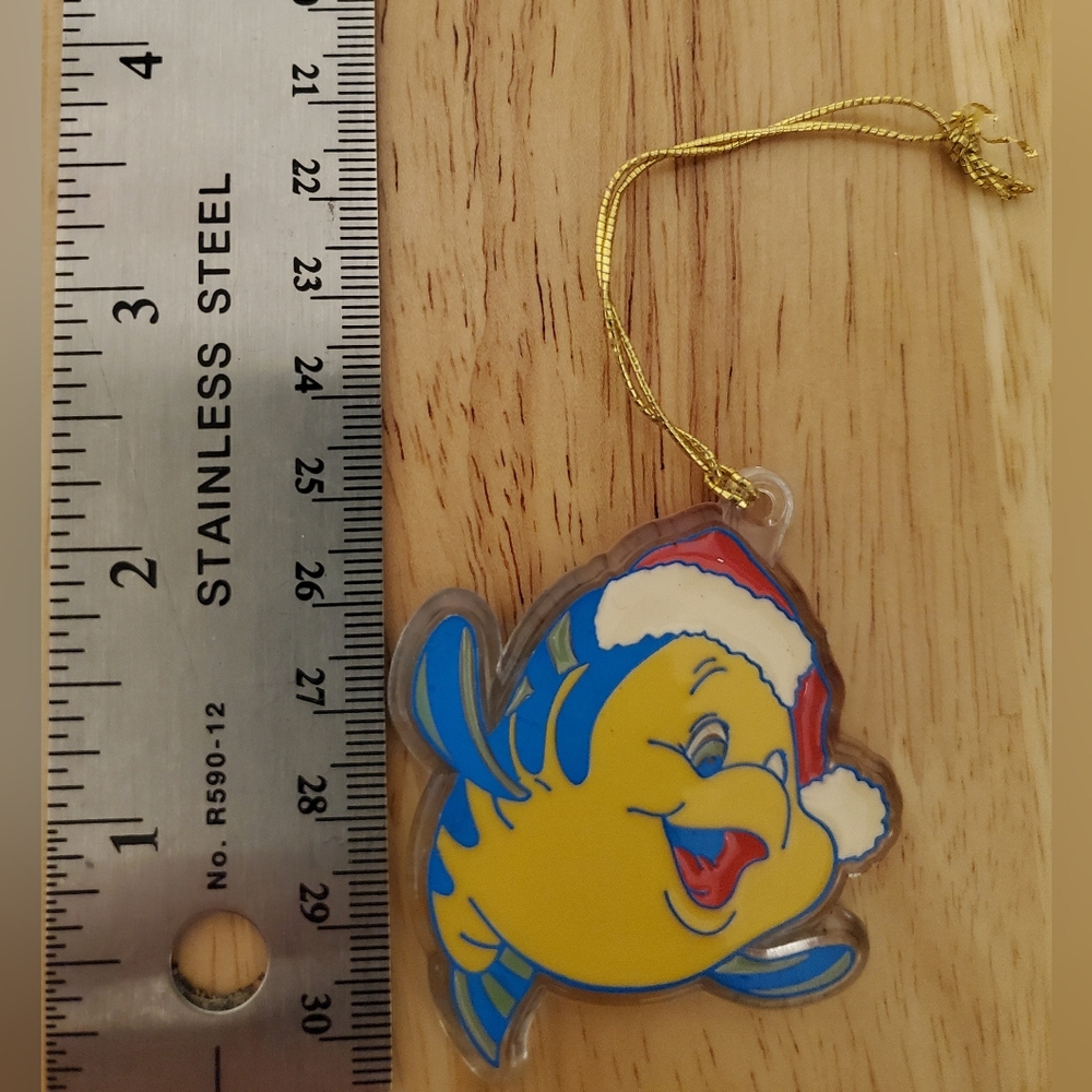 Vintage Walt Disney Flounder The Little Mermaid Acrylic Flat Christmas Ornament